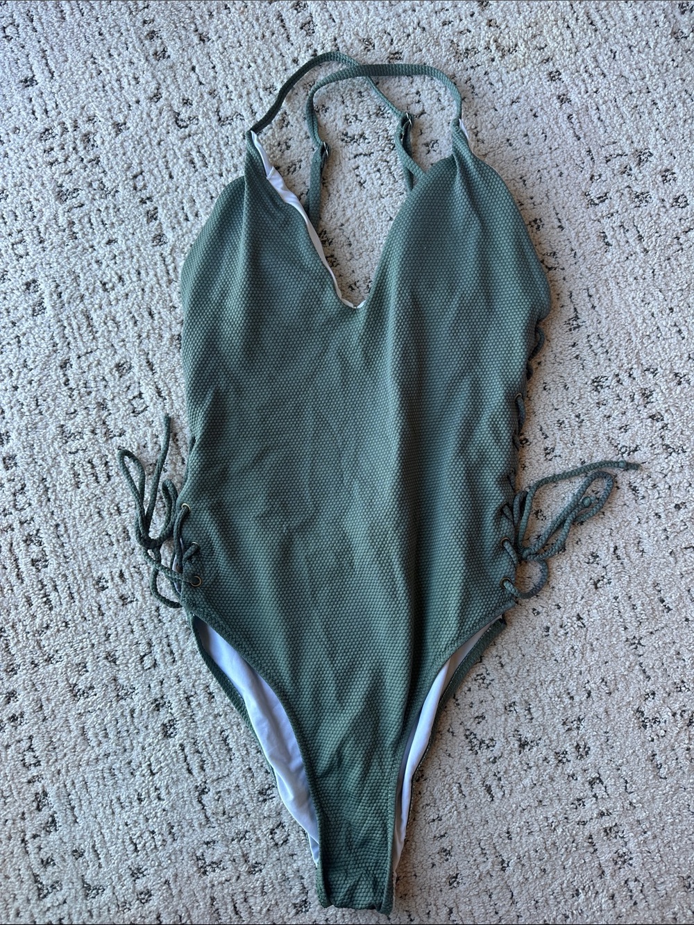 Kids Olive Green One-Piece Swimsuit with Side Lace-Up